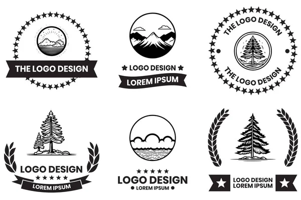 Çam Dağ Logosu Arka Planda Izole Edilmiş Düz Çizgi Sanat — Stok Vektör