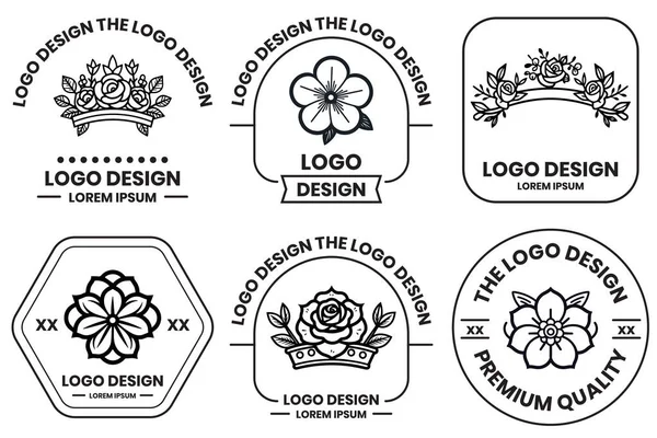 Arka Planda Izole Edilmiş Çiçek Buket Logosu Düz Çizgi Sanat — Stok Vektör