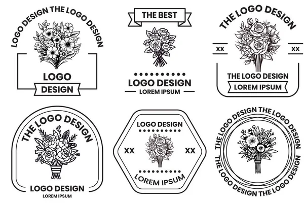 Arka Planda Izole Edilmiş Çiçek Buket Logosu Düz Çizgi Sanat — Stok Vektör