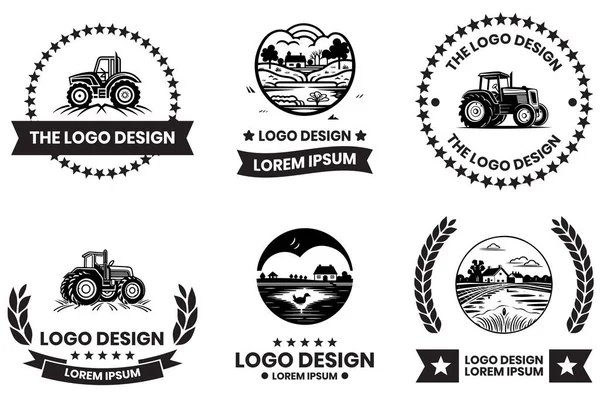 Arkaplanda Izole Edilmiş Düz Çizgi Sanat Tarzı Tarım Tarlalar Logosu — Stok Vektör