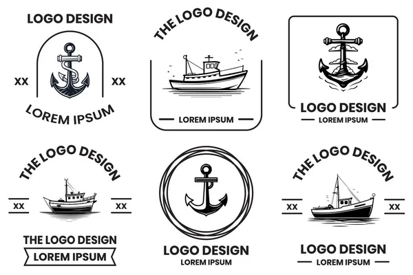 Pêche Logo Maritime Dans Style Art Plat Isolé Sur Fond — Image vectorielle