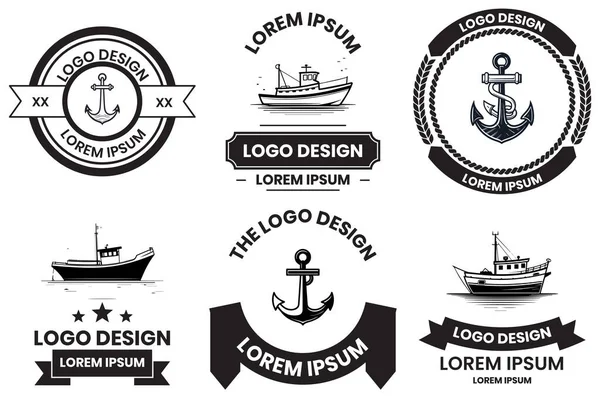 Düz Çizgili Balıkçılık Deniz Logosu Arka Planda Izole Edilmiş — Stok Vektör