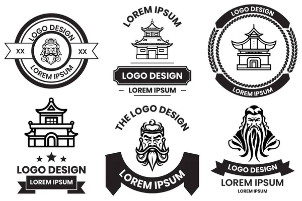 Arkaplanda Izole Edilmiş Düz Çizgi Sanat Tarzı Çin Nesneleri Logosu — Stok Vektör