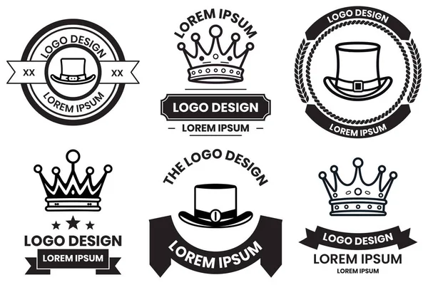 Logotipo Sombrero Corona Estilo Arte Línea Plana Aislado Sobre Fondo — Vector de stock