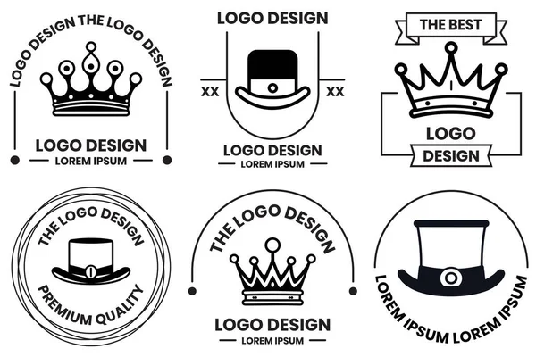 Логотип Шляпы Короны Стиле Плоской Линии Искусства Заднем Плане — стоковый вектор