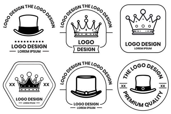 Logotipo Sombrero Corona Estilo Arte Línea Plana Aislado Sobre Fondo — Vector de stock