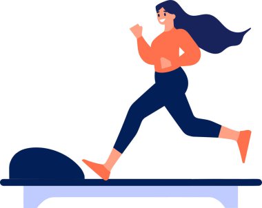 Hand Drawn Fitness kızı arka planda izole edilmiş bir şekilde koşu bandında egzersiz yapıyor.