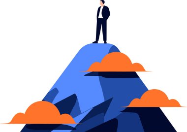 El Çekimi İşadamı arka planda izole edilmiş bir şekilde başarı dağının tepesinde duruyor.