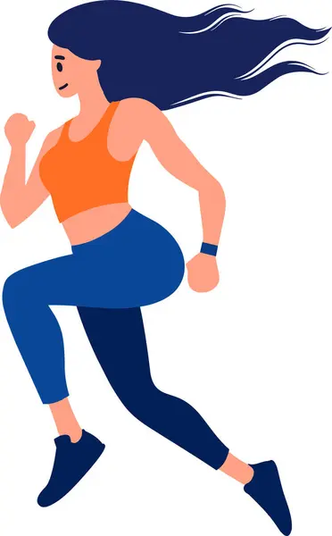 Exercice Course Fille Fitness Dessinée Main Dans Style Plat Isolé — Image vectorielle