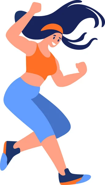 手拉手的健身女郎在背景音乐上保持着扁平的运动风格 — 图库矢量图片