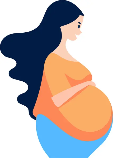 Hand Drawn Mother Pregnant Woman Flat Style Isolated Background — Stock Vector