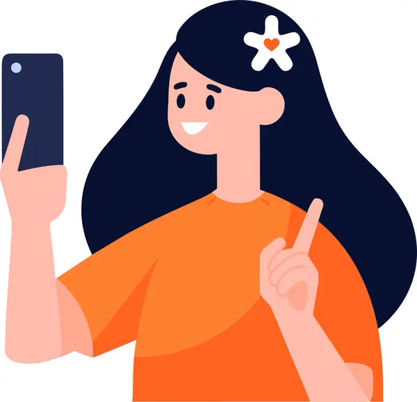 Personagem Feminina Desenhada Mão Segurando Tablet Smartphone Estilo Plano Isolado — Vetor de Stock