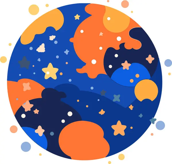 Hand Drawn Planets Stars Space Flat Style Isolated Background — Stock Vector