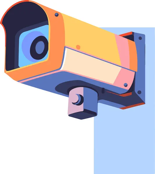 Handgetekende Cctv Bewakingscamera Platte Stijl Geïsoleerd Achtergrond — Stockvector