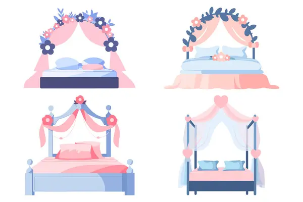 Hand Drawn Wedding Bed Wedding Concept Flat Style Isolated Background — Stock Vector