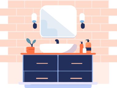 Banyodaki el yapımı lavabo ve aynalar arka planda izole edilmiş.