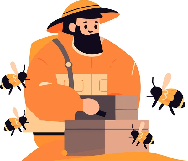 Hand Drawn Beekeeper Farmer Character Flat Style Isolated Background — Stock Vector