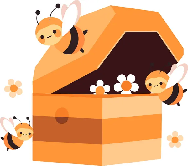 Ручной Рисунок Пчеловодческий Ящик Пчелиный Домик Плоском Стиле Изолированы Заднем — стоковый вектор