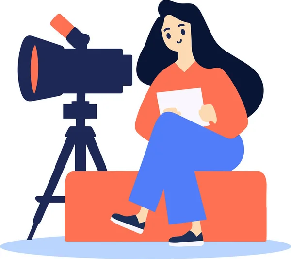 Hand Drawn Female Reporter Character Flat Style Isolated Background — Stock Vector