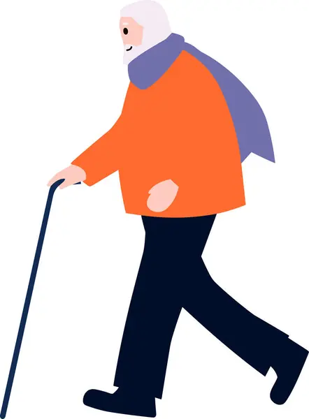 Personajes Ancianos Dibujados Mano Caminan Con Bastones Estilo Plano Aislados — Vector de stock