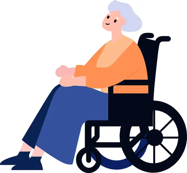 Hand Drawn Elderly Character Sitting Wheelchair Flat Style Isolated Background — Stock Vector