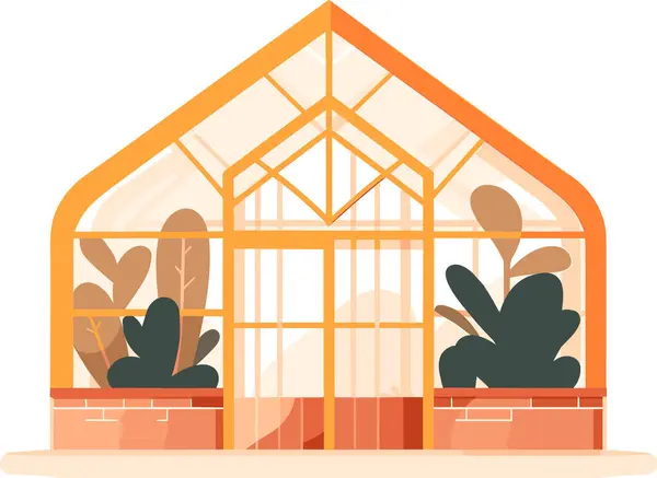 背景に隔離された平らな様式の耕作のための手描かれた温室の建物 — ストックベクタ