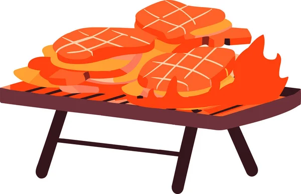 户外野餐用手绘烧烤烤炉 背景上采用平整风格 — 图库矢量图片