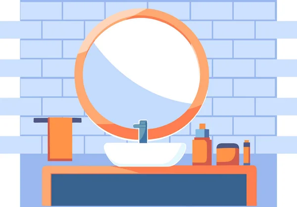 Ručně Kreslené Umyvadla Zrcadla Koupelně Plochém Stylu Izolované Pozadí — Stockový vektor