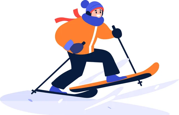 Personagem Masculino Desenhado Mão Jogando Patinação Gelo Inverno Estilo Plano — Vetor de Stock