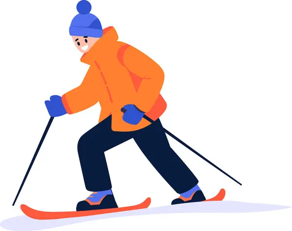 Hand Drawn Male Character Playing Ice Skating Winter Flat Style — Stock Vector