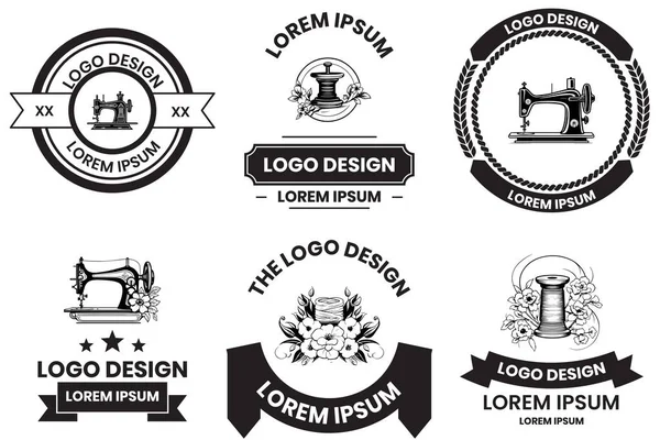 Alfaiataria Costura Logotipo Loja Equipamentos Estilo Arte Linha Plana Isolado — Vetor de Stock