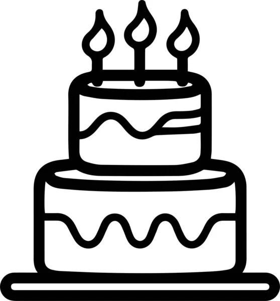 Födelsedag Tårta Logotyp Platt Linje Konst Stil Isolerad Bakgrund — Stock vektor