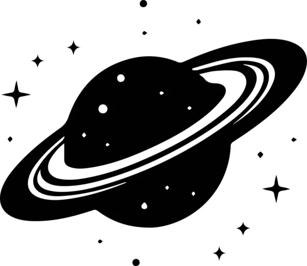 Planeta Com Anéis Logotipo Estilo Arte Linha Plana Isolado Fundo — Vetor de Stock