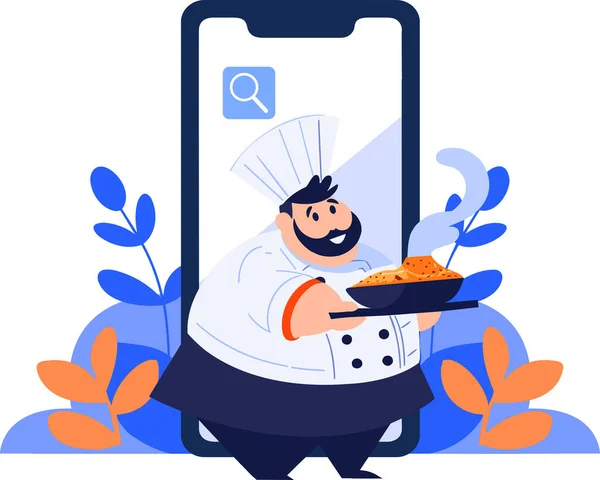 Ręcznie Rysowane Chef Charakter Nauczania Gotowania Koncepcji Nauczania Gotowania Online — Wektor stockowy