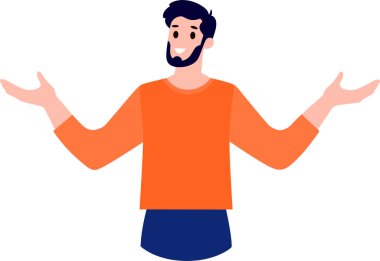 El çizen adam kollarını kavuşturup arka planda izole edilmiş düz stile güvenle ayakta duruyor.