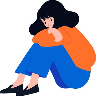 El yapımı genç karakter, arka planda izole edilmiş düz bir şekilde depresyona girmiş.