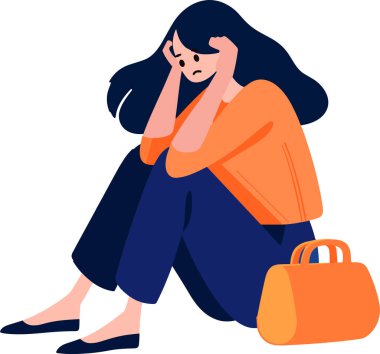 El yapımı genç karakter, arka planda izole edilmiş düz bir şekilde depresyona girmiş.
