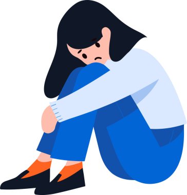 El yapımı genç karakter, arka planda izole edilmiş düz bir şekilde depresyona girmiş.