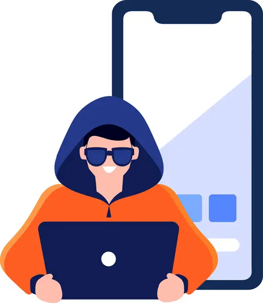 Hand Drawn Thief Hacker Concept Cyber Security Flat Style Isolated — Stock Vector
