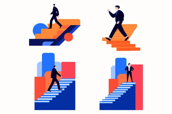 Main Dessiné Homme Affaires Monter Les Escaliers Dans Concept Succès — Image vectorielle