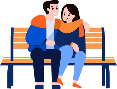 Düz bir şekilde arka planda birlikte oturan sevgi dolu çift.