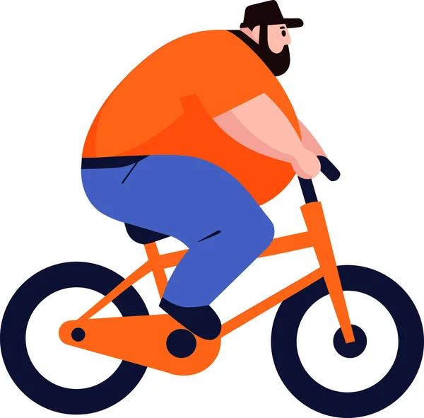 Tipo Gordo Montar Bicicleta Estilo Plano Aislado Fondo — Archivo Imágenes Vectoriales