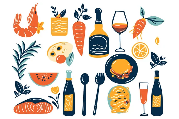 food and drink collection flat style isolated on background