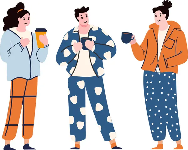 Arka Planda Izole Edilmiş Pijama Giyen Insanlar — Stok Vektör