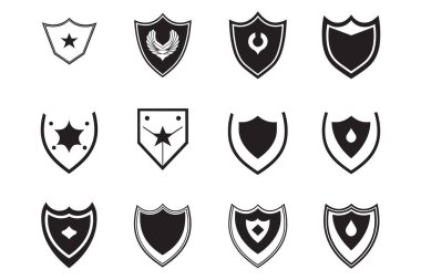 Arka planda izole edilmiş modern minimal stil vintage kalkan logosu