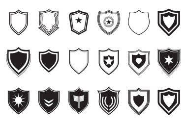 Arka planda izole edilmiş modern minimal stil vintage kalkan logosu