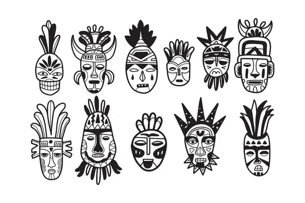 Hand Drawn Tribal Mask Flat Style Isolated Background — Stock Vector