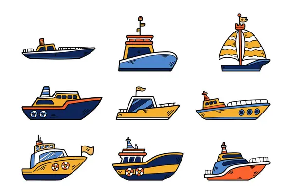 手绘游艇或私人游艇 风格扁平 背景隔离 — 图库矢量图片