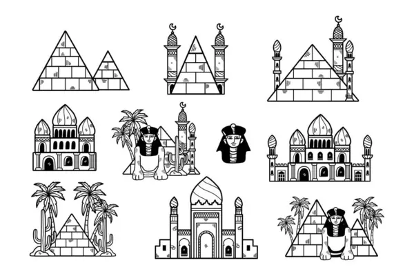 Una Colección Imágenes Edificios Monumentos Egipto Oriente Medio Estado Ánimo — Vector de stock