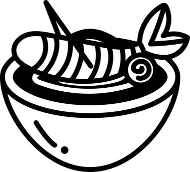 Beyaz arka planı olan bir tabakta kızarmış karides var. Balık bir sürü noktayla çevrilidir.